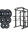 Premium Power Cage Bundle including Power Cage + Olympic Barbell + Cast Iron Weight Plates Kit 2X45 Lbs , 2X25 Lbs , 2X10 Lbs