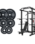 Pro Power Cage Bundle including Power Cage + Olympic Barbell + Heavy Duty Benchpress + Cast Iron Weight Plates Kit 2X45 Lbs , 2X25 Lbs , 2X10 Lbs